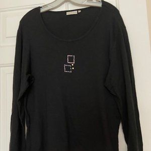 Giorgio Women Top Black sz 44 EU 95% Viscose Long Sleeves Applique